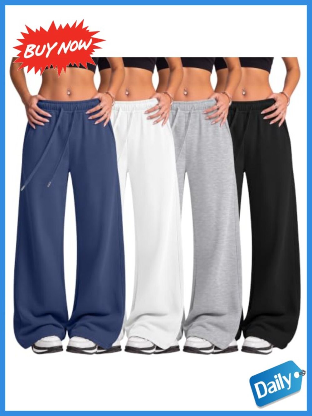 4 Pack Women's Wide Leg Baggy Sweatpants with Pockets Cotton Blend